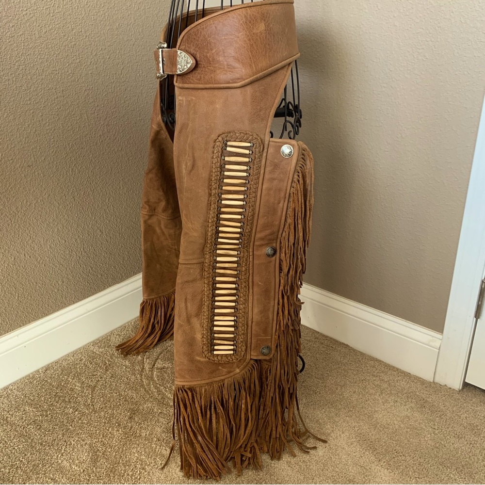 Tribe America Leather, custom made, size 34, embellished full length chaps